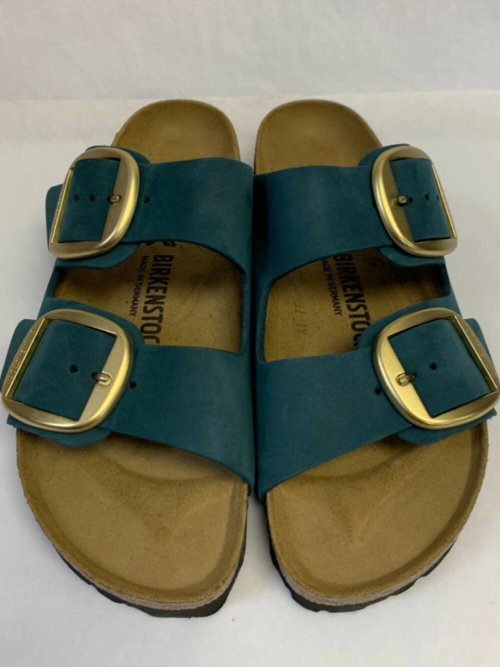 Birkenstock Arizona Big Buckle Dark Teal Nubuck Leather Narrow Width Sandals